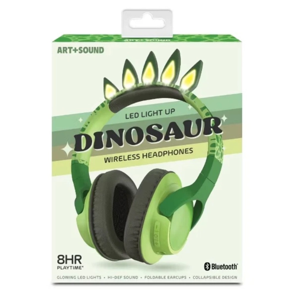 Art+Sound LED Light Up Dinosaur Wireless Headphones New in Box